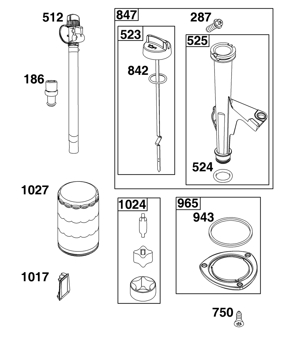 Lubrication Group Diagram and Parts List for 40N777-0021-B5 400000 - 699999 Briggs and Stratton Engine